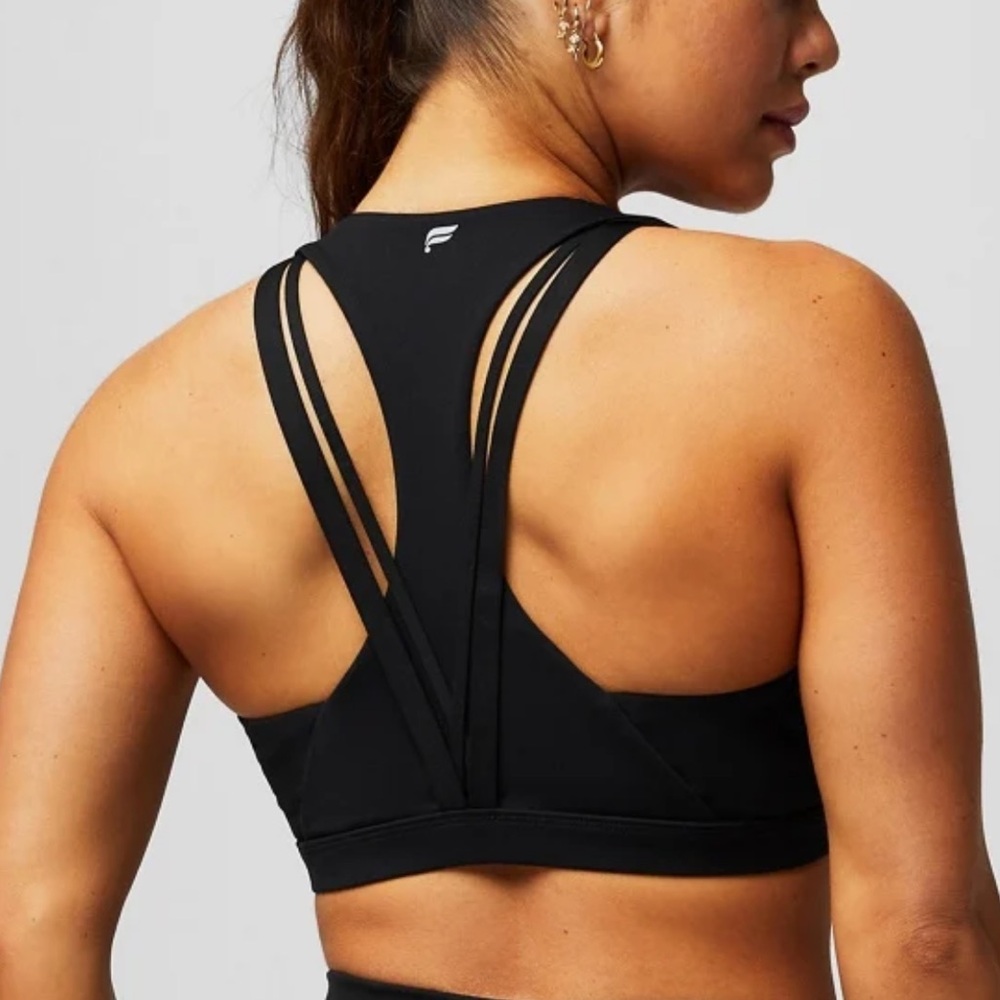Fabletics Black Strappy Back Sports Bra - Boost Medium Impact Sports